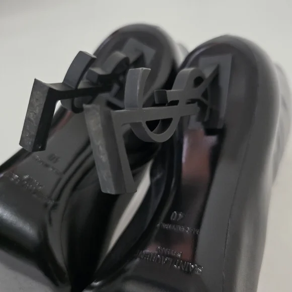 Saint Laurent Opyum Black Calfskin Ankle Boots Gold Heel Women’s Size 40 - Picture 8 of 14